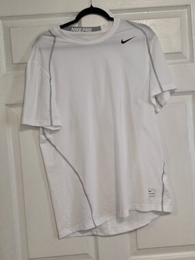 Nike Pro White Short-Sleeve Performance Tee with Gray Accents